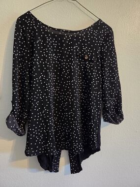 Women's Black Polka Dot Faux Button-Front Top